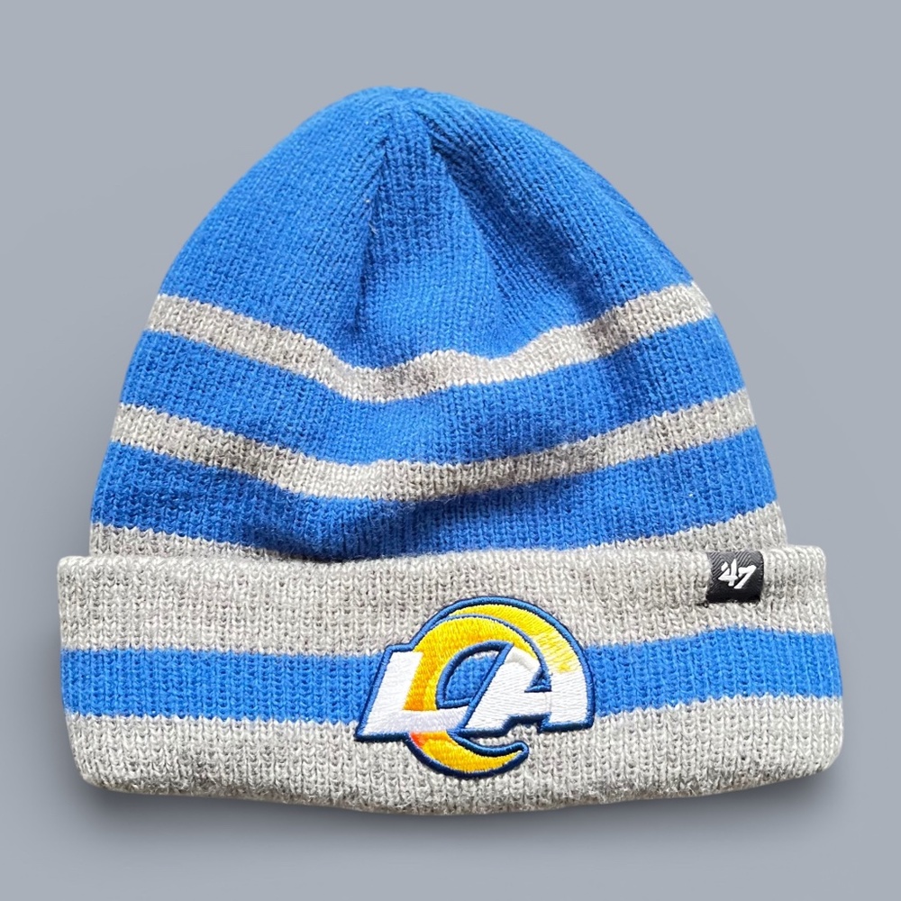 47 Brand Los Angeles Rams Winter Beanie Gray Blue Striped Adult